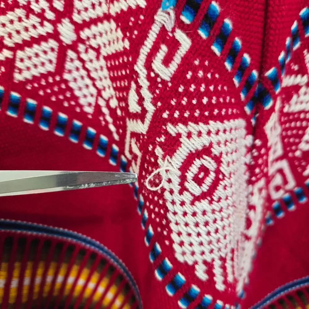Handmade Otavalo Red Wool Poncho/Cape Made in Ecuador One Size Tribal Boho